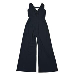 D. Exterior Black Jumpsuit Deep V-Neck Cut Out Sexy Wide Leg Small